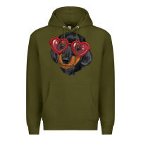 Army Green Dachshund with love glasses Premium Hoodie - RanaPortraitStore