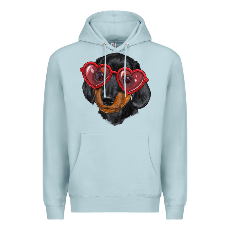 Dachshund With Love Glasses Premium Hoodie by RanaPortraitStore | Teevron