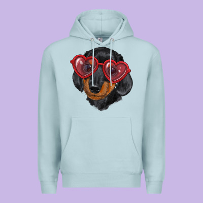 Dachshund With Love Glasses Premium Hoodie Designed By Ranaportraitstore