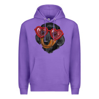 Purple Dachshund with love glasses Premium Hoodie - RanaPortraitStore