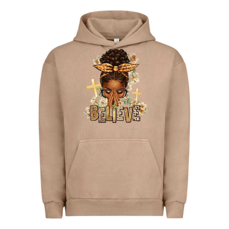Believe Praying Afro Messy Bun Urban Hoodie by texasbilliewilder | Teevron