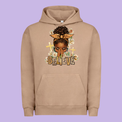 Urban Hoodie believe praying afro messy bun