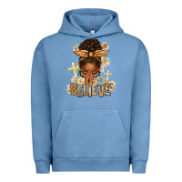 Pigment Pebble Blue believe praying afro messy bun Urban Hoodie - texasbilliewilder