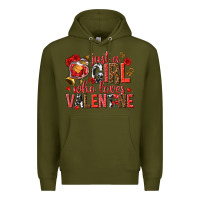 Army Green just a girl who loves valentine Premium Hoodie - texasbilliewilder