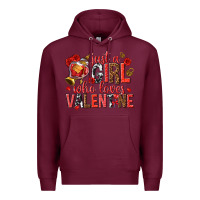 Burgundy just a girl who loves valentine Premium Hoodie - texasbilliewilder