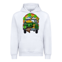 White St Patrick's Day Truck With Pot Of Gold Horseshoe And Rainbow Urban Hoodie - RanaPortraitStore