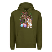 Army Green Easter bunny and floral cross Premium Hoodie - RanaPortraitStore