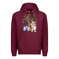 Burgundy Easter bunny and floral cross Premium Hoodie - RanaPortraitStore