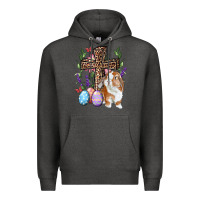 Charcoal Heather Easter bunny and floral cross Premium Hoodie - RanaPortraitStore