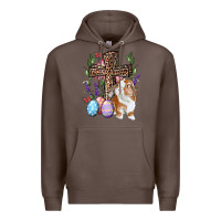 Coffee Easter bunny and floral cross Premium Hoodie - RanaPortraitStore