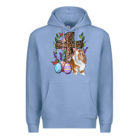 Colony Blue Easter bunny and floral cross Premium Hoodie - RanaPortraitStore