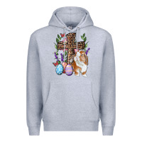 Heather Grey Easter bunny and floral cross Premium Hoodie - RanaPortraitStore