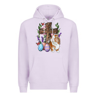 Lilac Easter bunny and floral cross Premium Hoodie - RanaPortraitStore