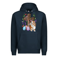 Navy Easter bunny and floral cross Premium Hoodie - RanaPortraitStore