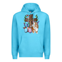 Ocean Blue Easter bunny and floral cross Premium Hoodie - RanaPortraitStore