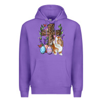 Purple Easter bunny and floral cross Premium Hoodie - RanaPortraitStore