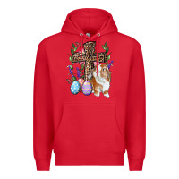 Red Easter bunny and floral cross Premium Hoodie - RanaPortraitStore