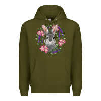 Army Green Easter Bunny With Floral Wreath Premium Hoodie - RanaPortraitStore