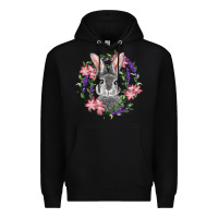 Black Easter Bunny With Floral Wreath Premium Hoodie - RanaPortraitStore