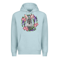 Blue Mist Easter Bunny With Floral Wreath Premium Hoodie - RanaPortraitStore