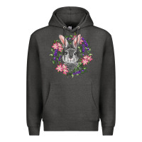 Charcoal Heather Easter Bunny With Floral Wreath Premium Hoodie - RanaPortraitStore