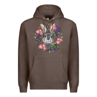 Coffee Easter Bunny With Floral Wreath Premium Hoodie - RanaPortraitStore