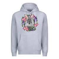 Heather Grey Easter Bunny With Floral Wreath Premium Hoodie - RanaPortraitStore