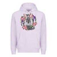 Lilac Easter Bunny With Floral Wreath Premium Hoodie - RanaPortraitStore