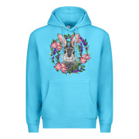 Ocean Blue Easter Bunny With Floral Wreath Premium Hoodie - RanaPortraitStore