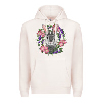 Pale Pink Easter Bunny With Floral Wreath Premium Hoodie - RanaPortraitStore