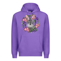 Purple Easter Bunny With Floral Wreath Premium Hoodie - RanaPortraitStore