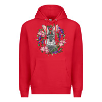 Red Easter Bunny With Floral Wreath Premium Hoodie - RanaPortraitStore
