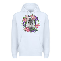 White Easter Bunny With Floral Wreath Premium Hoodie - RanaPortraitStore