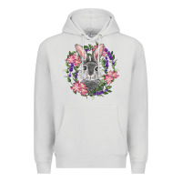 Dove Grey Easter Bunny With Floral Wreath Premium Hoodie - RanaPortraitStore