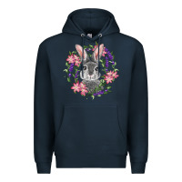 Navy Easter Bunny With Floral Wreath Premium Hoodie - RanaPortraitStore