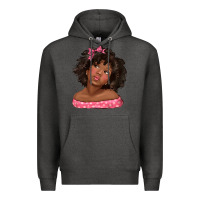 Charcoal Heather afro black girlchild kiss with bow Premium Hoodie - texasbilliewilder