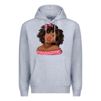 Heather Grey afro black girlchild kiss with bow Premium Hoodie - texasbilliewilder