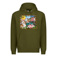 Army Green Easter Farm Bunny And Pig Premium Hoodie - RanaPortraitStore