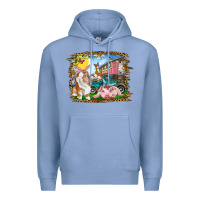 Colony Blue Easter Farm Bunny And Pig Premium Hoodie - RanaPortraitStore