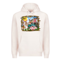 Pale Pink Easter Farm Bunny And Pig Premium Hoodie - RanaPortraitStore