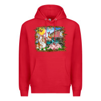 Red Easter Farm Bunny And Pig Premium Hoodie - RanaPortraitStore