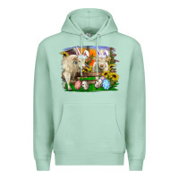 Seafoam Easter Farm Cows Bunny Ears And Eggs Premium Hoodie - RanaPortraitStore