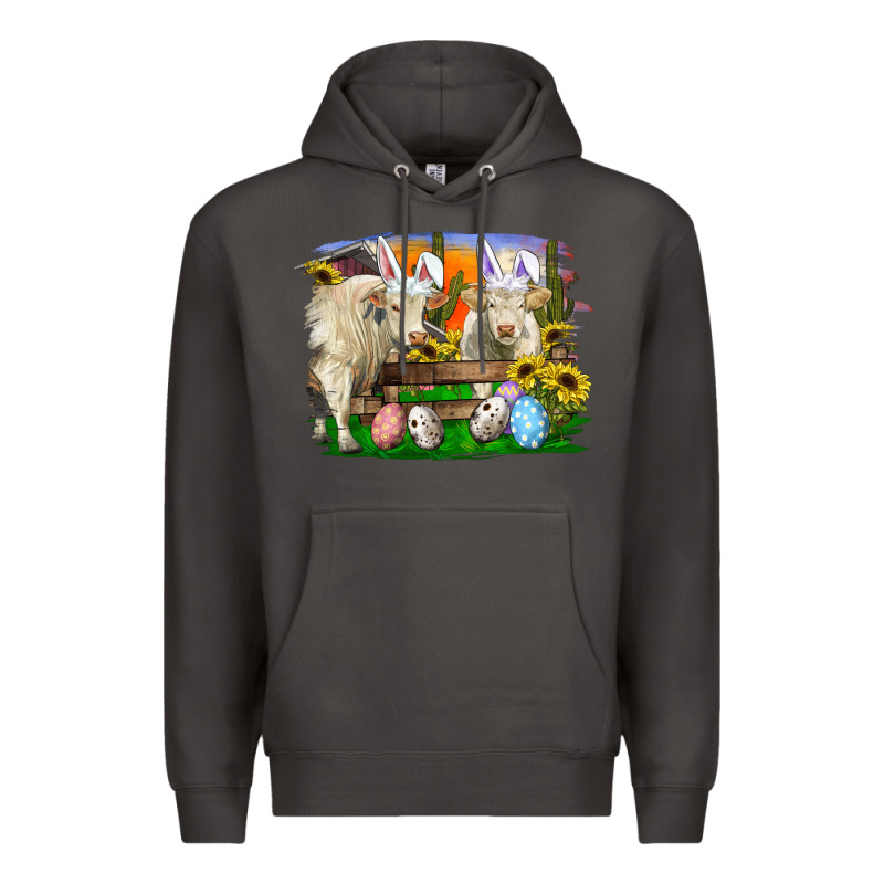 Easter Farm Cows Bunny Ears And Eggs Premium Hoodie by RanaPortraitStore | Teevron