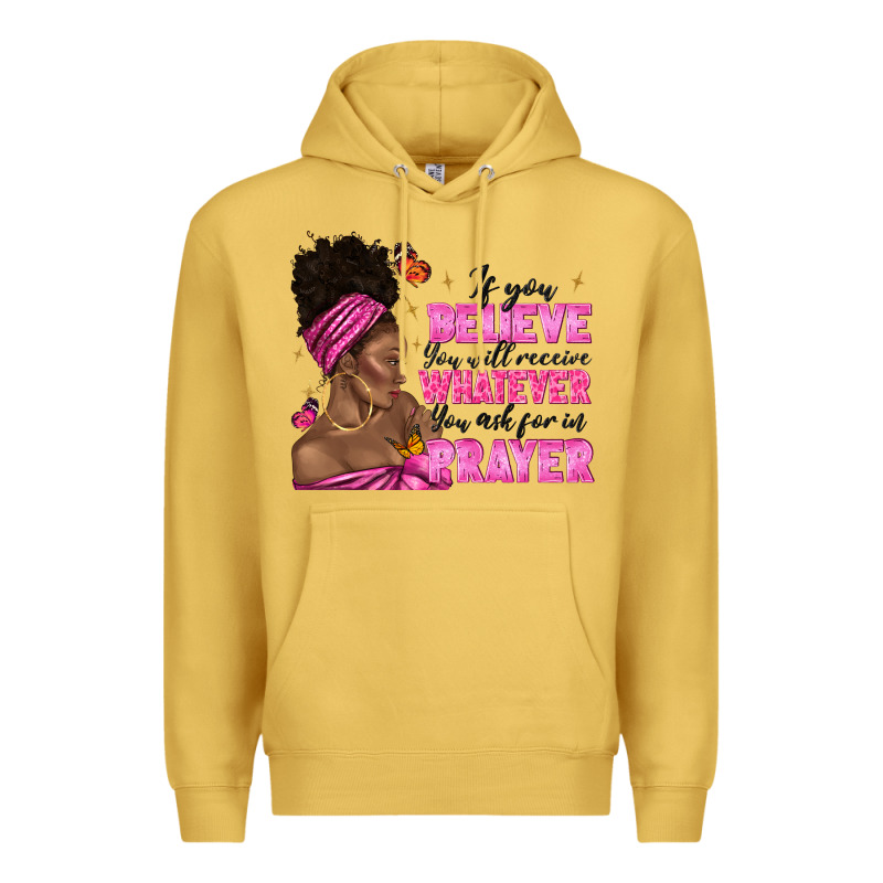 Afro Woman Bun And Religion Faith Prayer Premium Hoodie by texasbilliewilder | Teevron