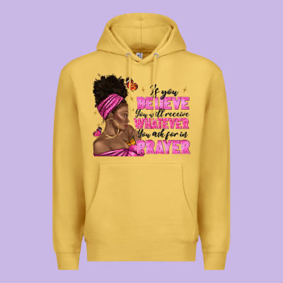 Afro Woman Bun And Religion Faith Prayer Premium Hoodie Designed By Texasbilliewilder