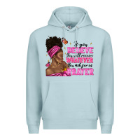 Blue Mist afro woman bun and religion faith prayer Premium Hoodie - texasbilliewilder