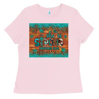 Bubblegum Pink she is strong gemstone sunflower leopard Ladies Tee - Artiststas