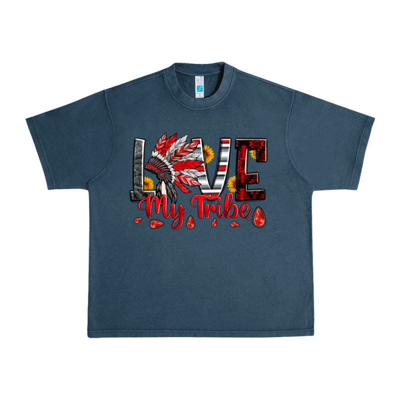 Red Black Grey White Love My Tribe Indian Headdres Urban Heavy Tee by Artiststas | Teevron