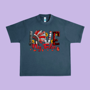 Red Black Grey White Love My Tribe Indian Headdres Urban Heavy Tee Designed By Artiststas