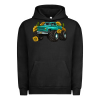 Pigment Black monster truck with sunflower western Urban Hoodie - texasbilliewilder